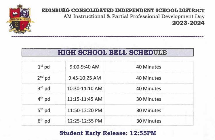 Early Release Schedule